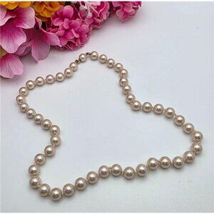 Pink Blush Faux Pearl Glass Beaded Necklace 8.3mm Gold Tone Push Pin Clasp 18 In
